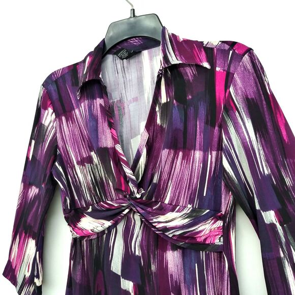 23rd St. Shirt Womens Size S Purple Collared 3/4 Sleeve Pullover Blouse Top - Picture 2 of 6